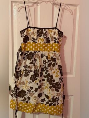 Jodi Kristopher Yellow and Brown Floral Spaghetti-Strap Sundress Junior 5/6